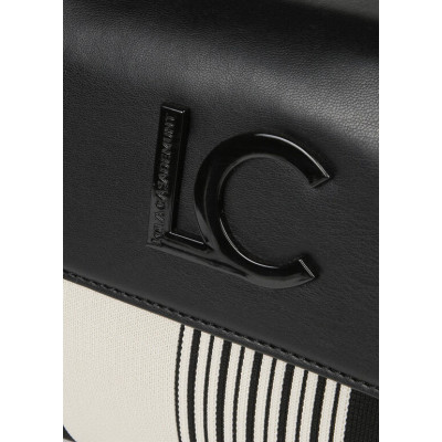 Bandolera con solapa tejido rallas y efecto piel